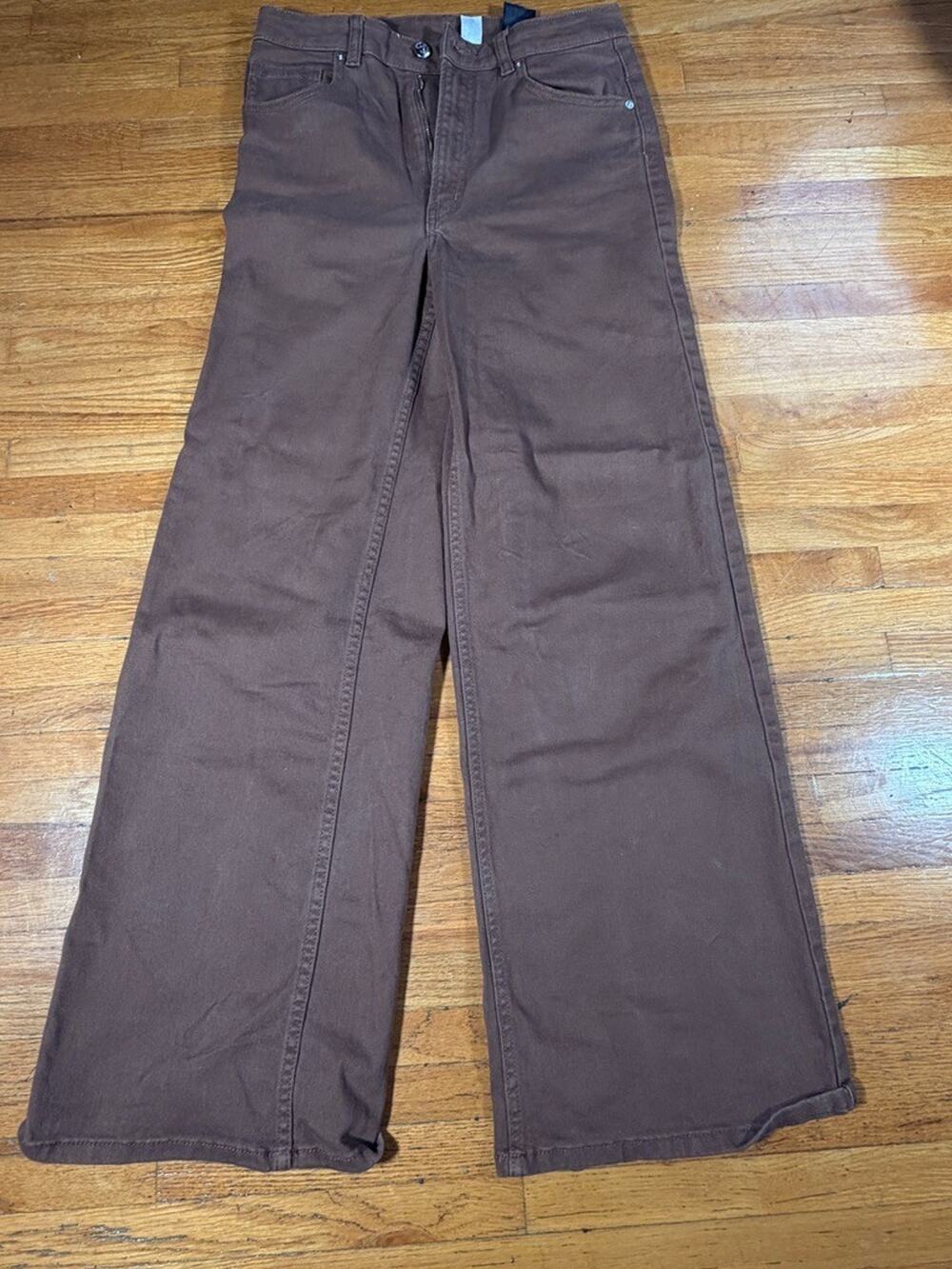 H&M Women’s Dark Brown Wide Leg Twill pants Size 8